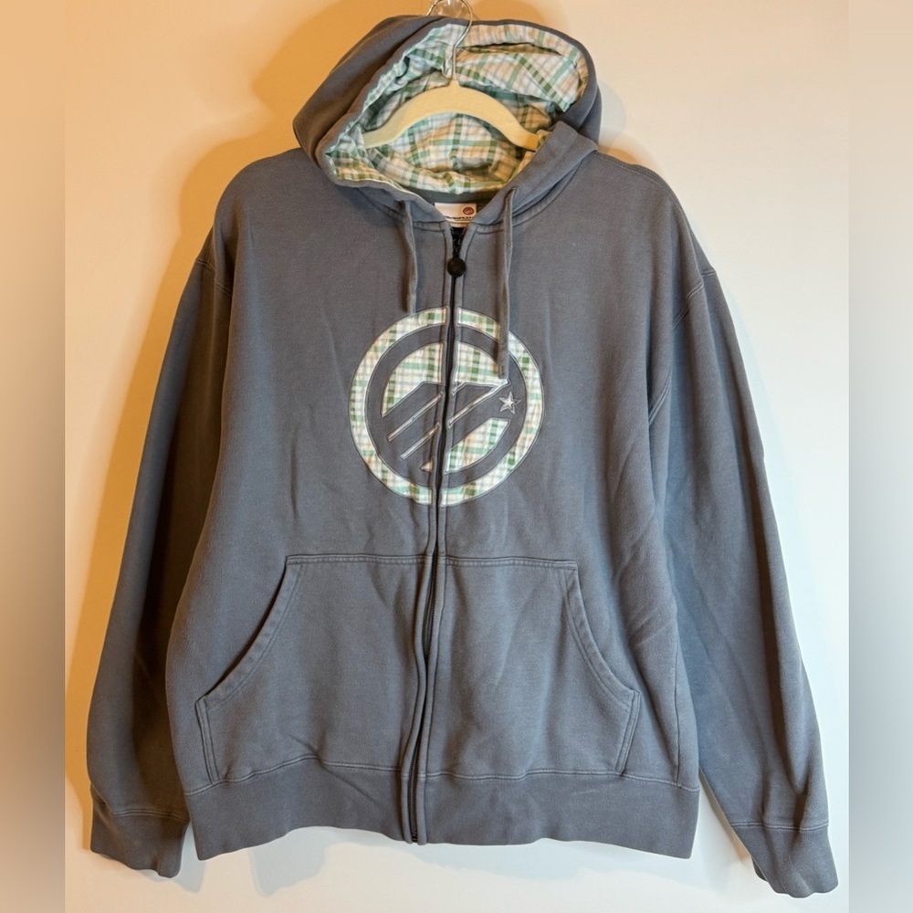 Maverik Lacrosse Men’s Gray Zip-Up Plaid Interior Hoodie with Logo Size L